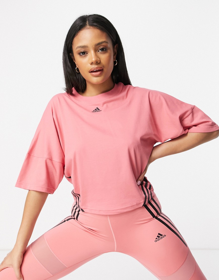 adidas - Training - Cropped T-shirt met 3-strepen in roze