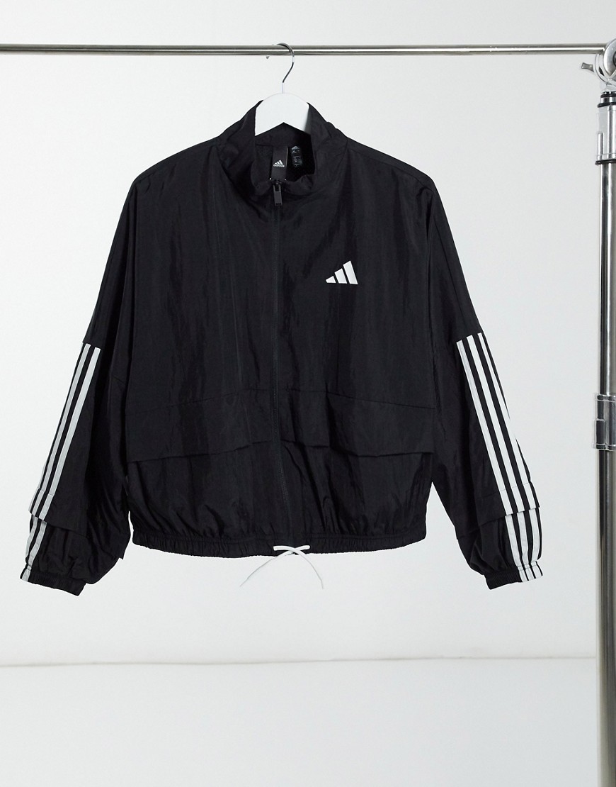 adidas Training cropped three stripe jacket in black