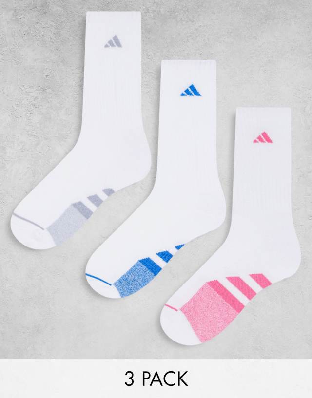 adidas Training cushioned 3 pack crew socks in white