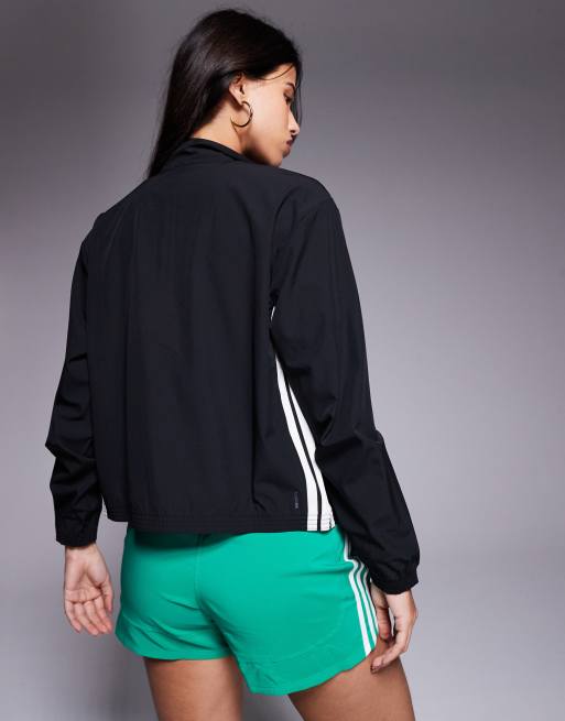 adidas Training – Czarna kurtka z tkaniny z 3 paskami, 4 z 4