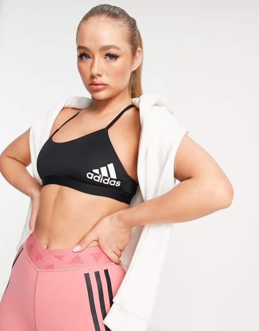 adidas Training – Czarny biustonosz z motywem pasków zapewniający lekkie wsparcie