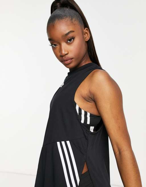 adidas Training – Czarny podkoszulek z 3 paskami, 3 z 4
