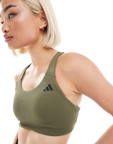 adidas Training - D4T - Brassière de sport côtelée maintien intermédiaire - Vert olive - view 1