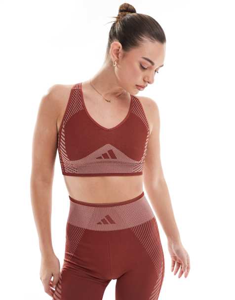 adidas Training – D4T – Sport-BH in Burgunderrot mit leichter Stützfunktion - view 1
