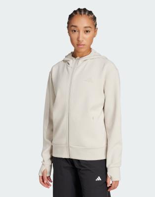 adidas Training – D4T – Sweatshirt in Beige mit Kapuze und durchgehendem Reißverschluss - view 1