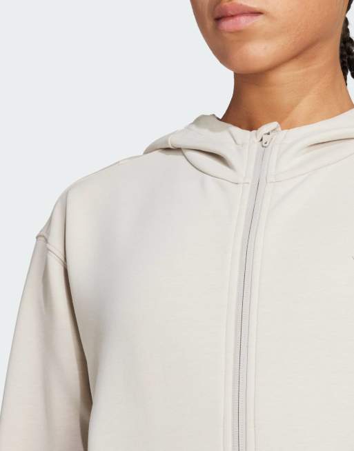 adidas Training – D4T – Sweatshirt in Beige mit Kapuze und durchgehendem Reißverschluss , 3 von 4