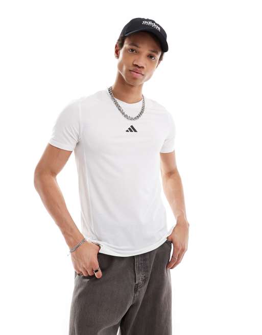adidas Training D4T T-shirt with small chest logo in white