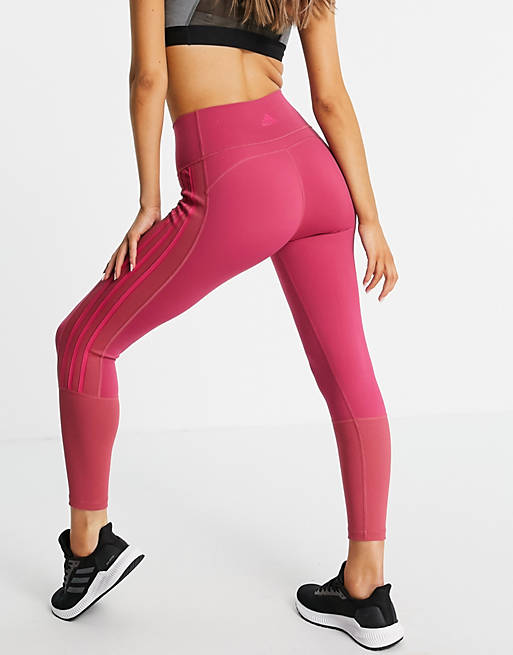 adidas Training Dance 3 stripe leggings in pink