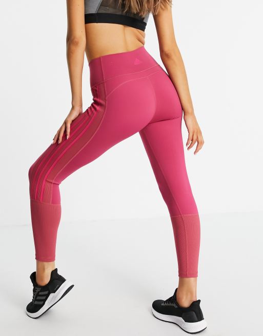 Adidas pink shop 3 stripe leggings