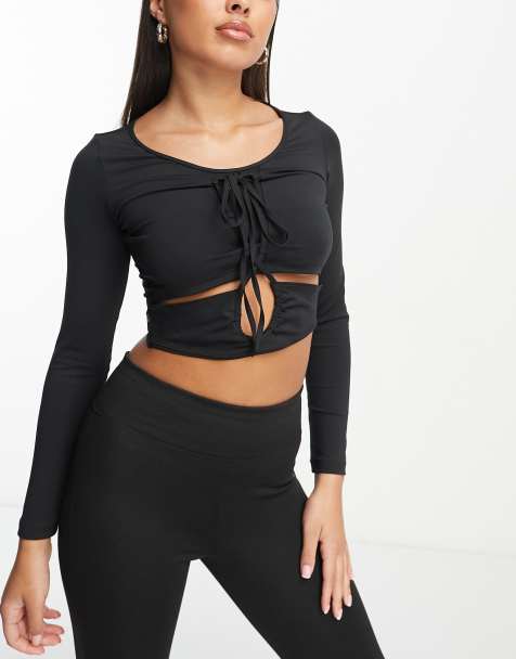 adidas Training Dance long sleeve crop top in black - view 1