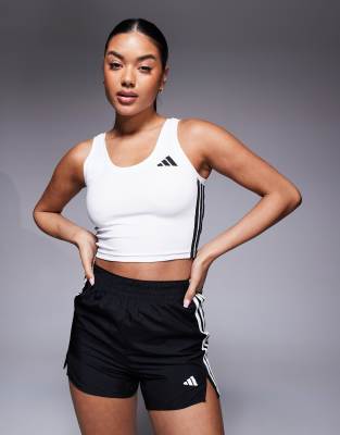 adidas Training - Débardeur court à 3 bandes - Blanc