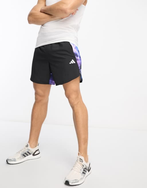 adidas Training – Design 4 Training – 18-cm-Shorts in Schwarz mit seitlichem Einsatz in lilafarbenem Elektrik-Print