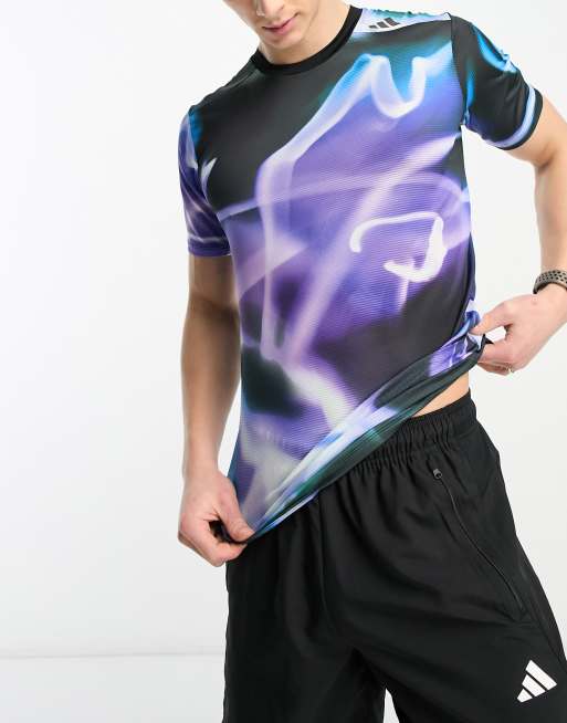 adidas Training Design 4 Training electric print t-shirt in blue and purple