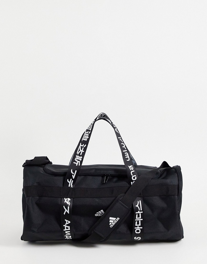 adidas Training duffle back with branded tape detail in black