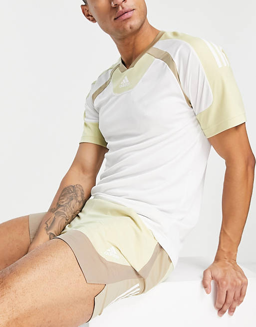 Sportswear adidas Training Earth Shades Aeroready panelled shorts in beige 