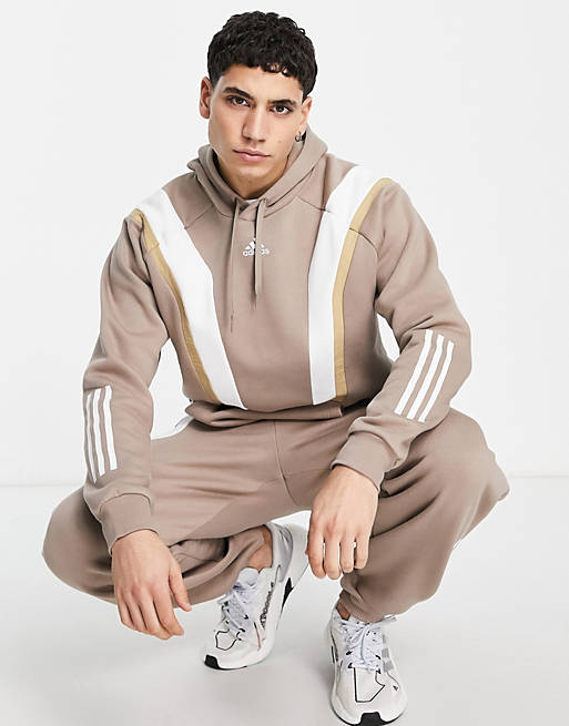 Men adidas Training Earth Shades fleece hoodie in brown 