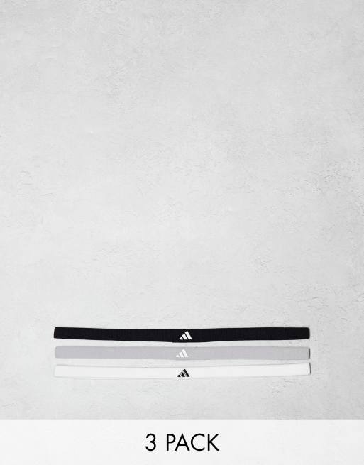 adidas Training elastic headband 3 pack in black, grey and white