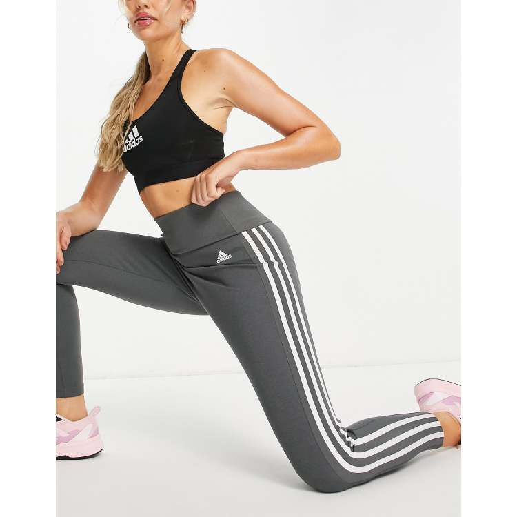 adidas Training Essential 3 Stripe 7/8 leggings in grey | ASOS