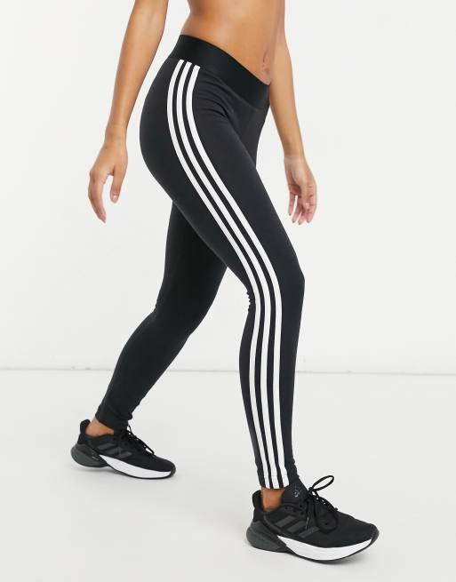 adidas Training Essential 3 stripe leggings in black