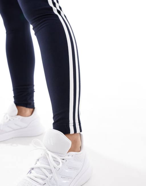 adidas Training Essential 3 Stripe leggings in navy