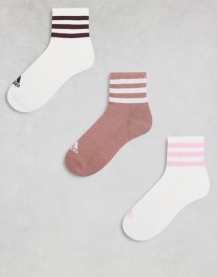 adidas performance adidas Training Essential 3 stripe mid socks in white and clay 3 pack-Multi