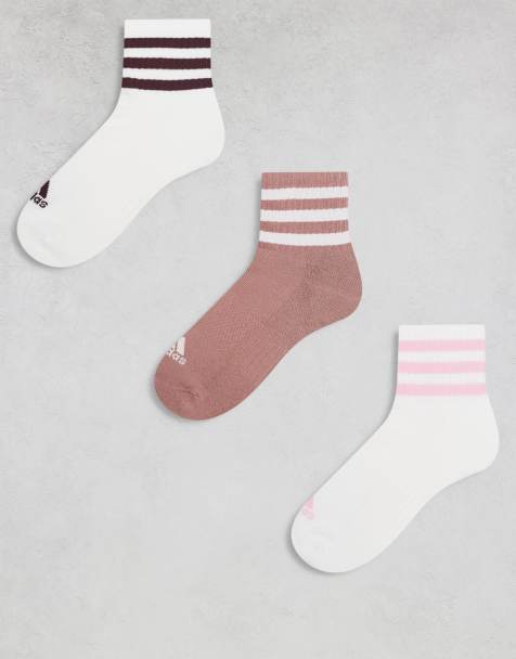 adidas Training Essential 3 stripe mid socks in white and clay 3 pack - view 1