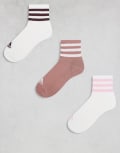 [adidas performance] adidas Training Essential 3 stripe mid socks in white and clay 3 pack-Multi S white