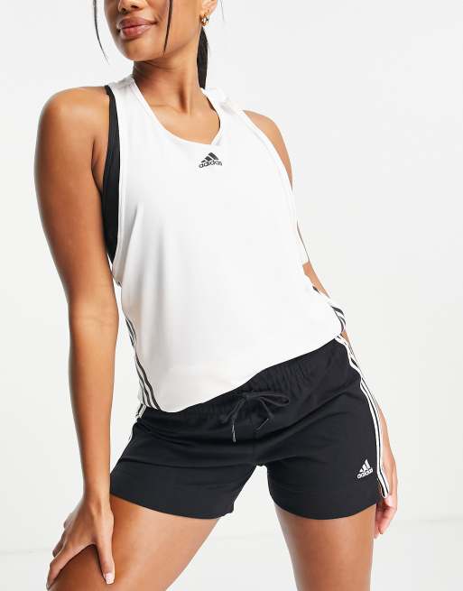  adidas Training Essential 3 Stripe slim shorts in black