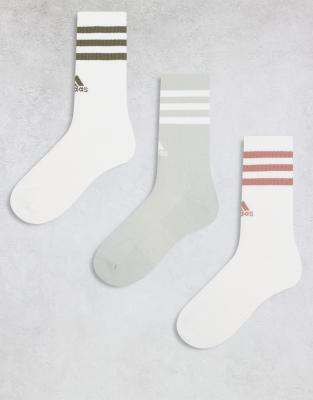 adidas performance adidas Training Essential 3 stripe socks in white and grey 3 pack-Multi