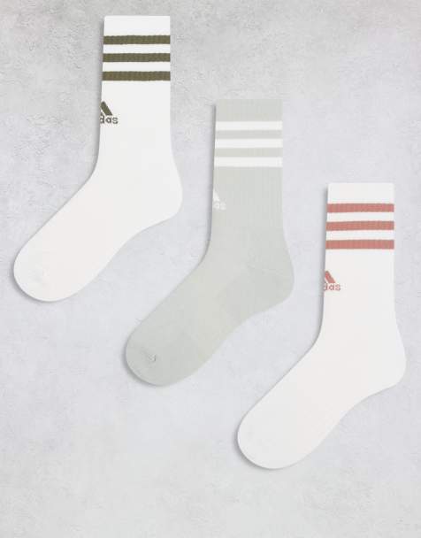 adidas Training Essential 3 stripe socks in white and grey 3 pack - view 1