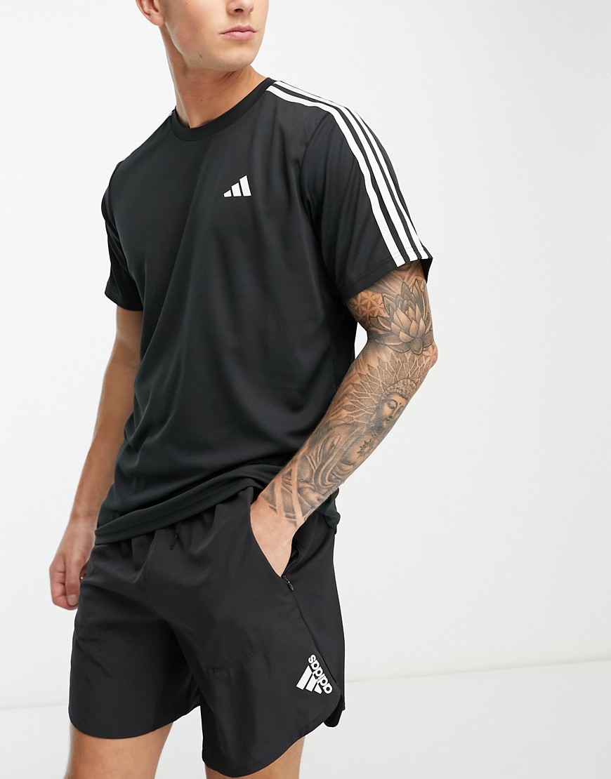 adidas Training Essential 3 Stripe t-shirt in black