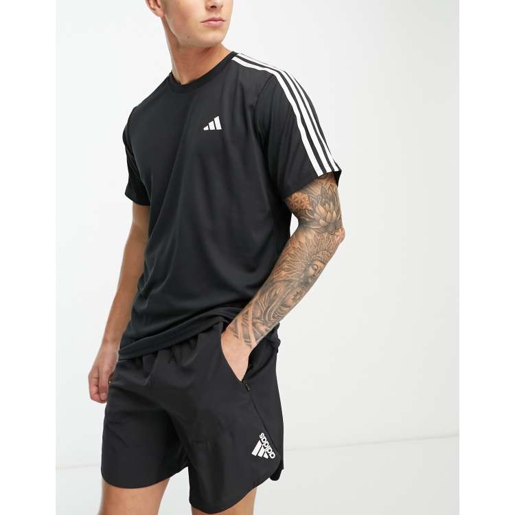 adidas Training Essential 3 Stripe t-shirt in black