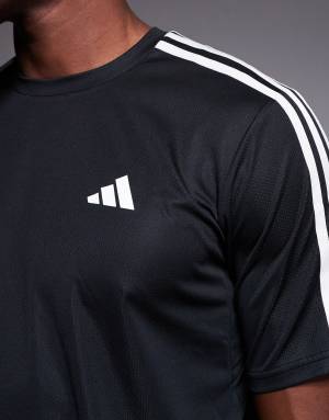adidas Training Essential 3 Stripe t-shirt in black