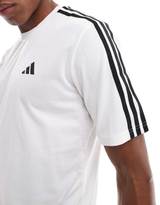 adidas Training Essential 3 Stripe t-shirt in white, 4 of 4