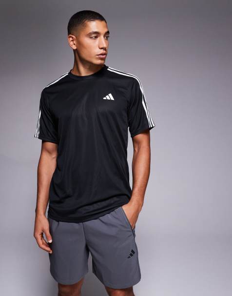 adidas Training Essential 3 Stripe t-shirt in black