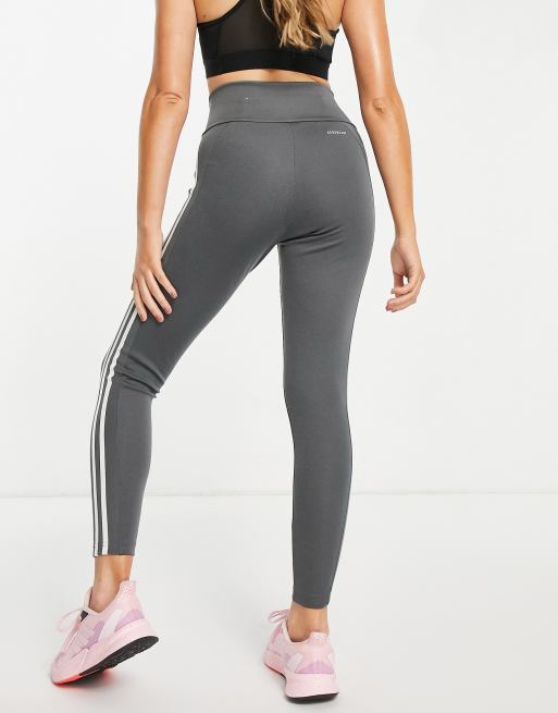adidas Training – Essential – Szare legginsy o długości 7/8 z 3 paskami, 2 z 4