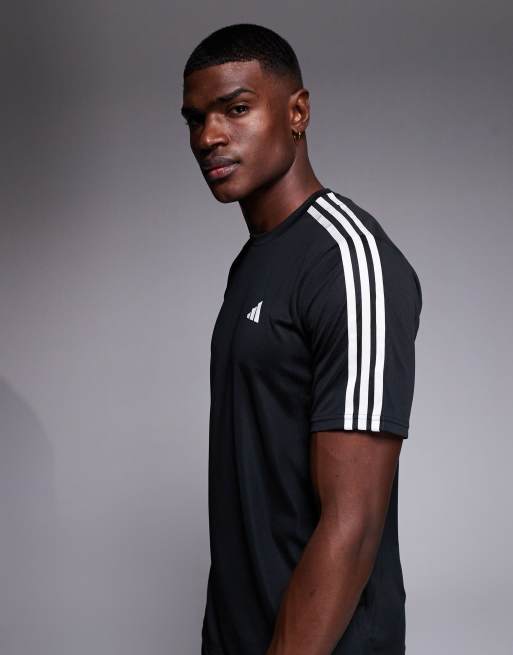 adidas - Training Essential - T-shirt nera con 3 strisce, 4 di 5