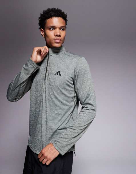 adidas Training essentials 1/4 zip top in dark khaki