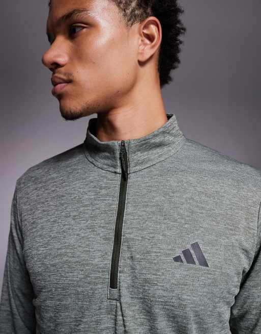 adidas Training essentials 1/4 zip top in dark khaki, 5 of 5