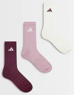 adidas Training Essentials 3 pack crew socks in white, pink and burgundy