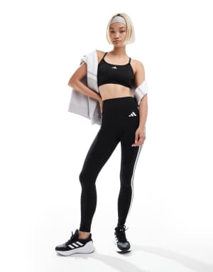 adidas Training Essentials 3 stripe full length leggings in black