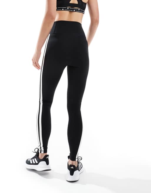 adidas Training Essentials 3 stripe full length leggings in black, 3 of 5