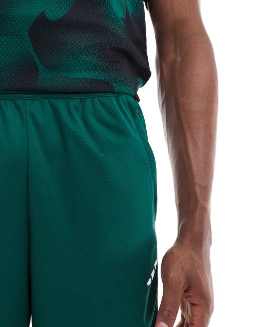 adidas Training Essentials 3 stripe shorts in dark green