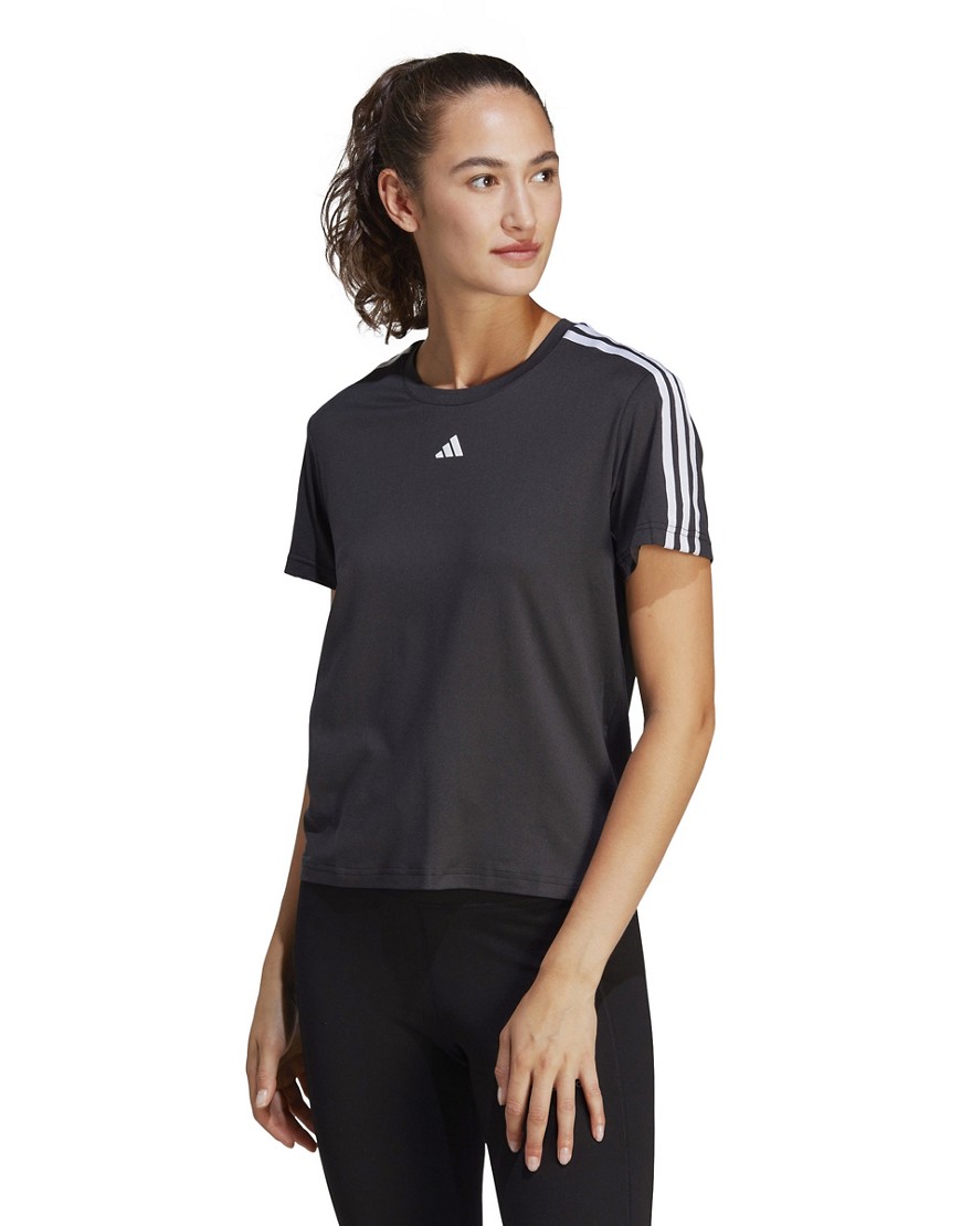 adidas Training Essentials 3 stripe t-shirt in black