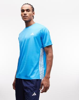 adidas Training Essentials 3 stripe t-shirt in blue