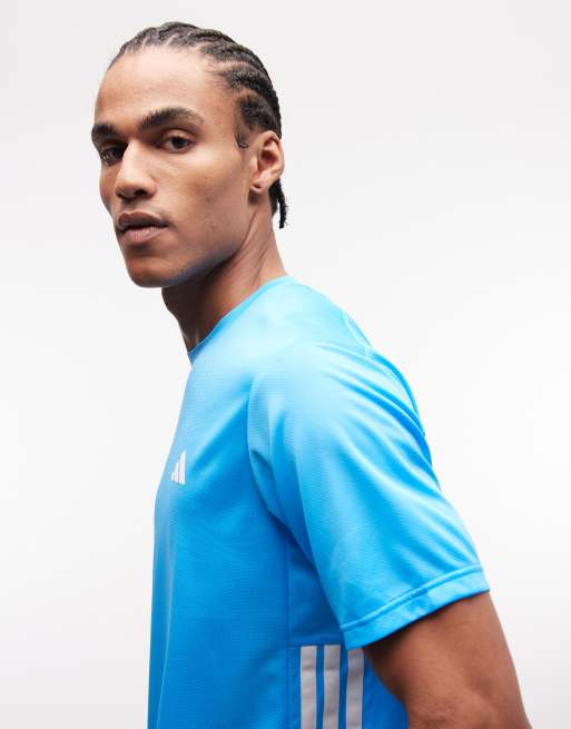 adidas Training Essentials 3 stripe t-shirt in blue, 5 of 5