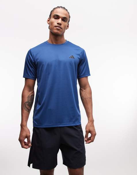 adidas Training Essentials 3 stripe t-shirt in navy - view 1