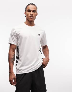 adidas Training Essentials 3 stripe t-shirt in white