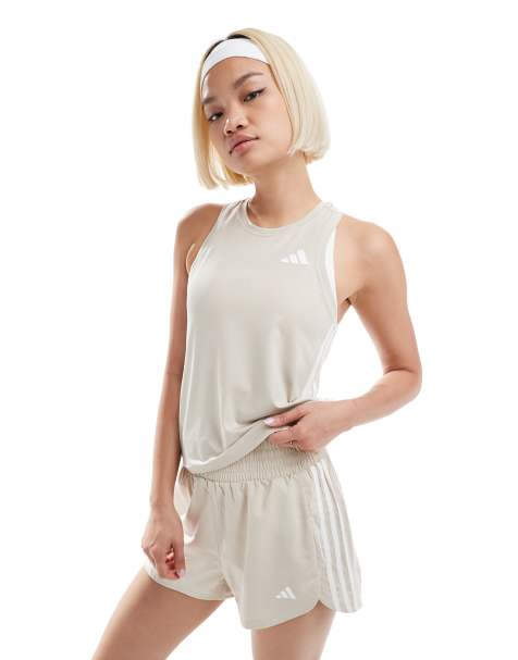 adidas Training Essentials 3 stripe vest in off white - view 1