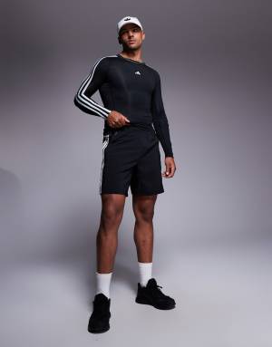 adidas Training essentials 3 stripe woven shorts in black